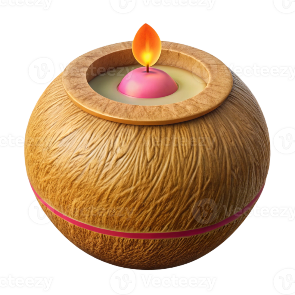 dramatic minimalist Coconut Whole Diwali Puja Ritual Transparent Background high quality png