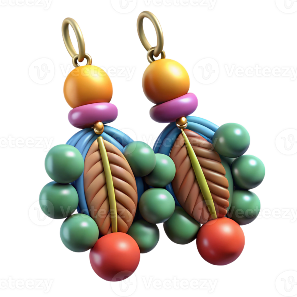 beautiful artistic Colorful Beaded Earrings with Hooks Isolated premium png