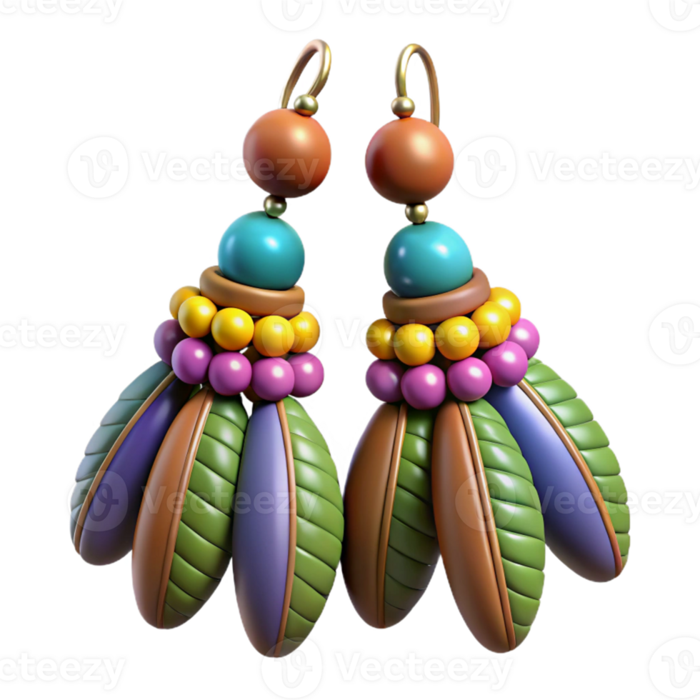magnificent creative Colorful Beaded Earrings with Hooks Isolated professional png