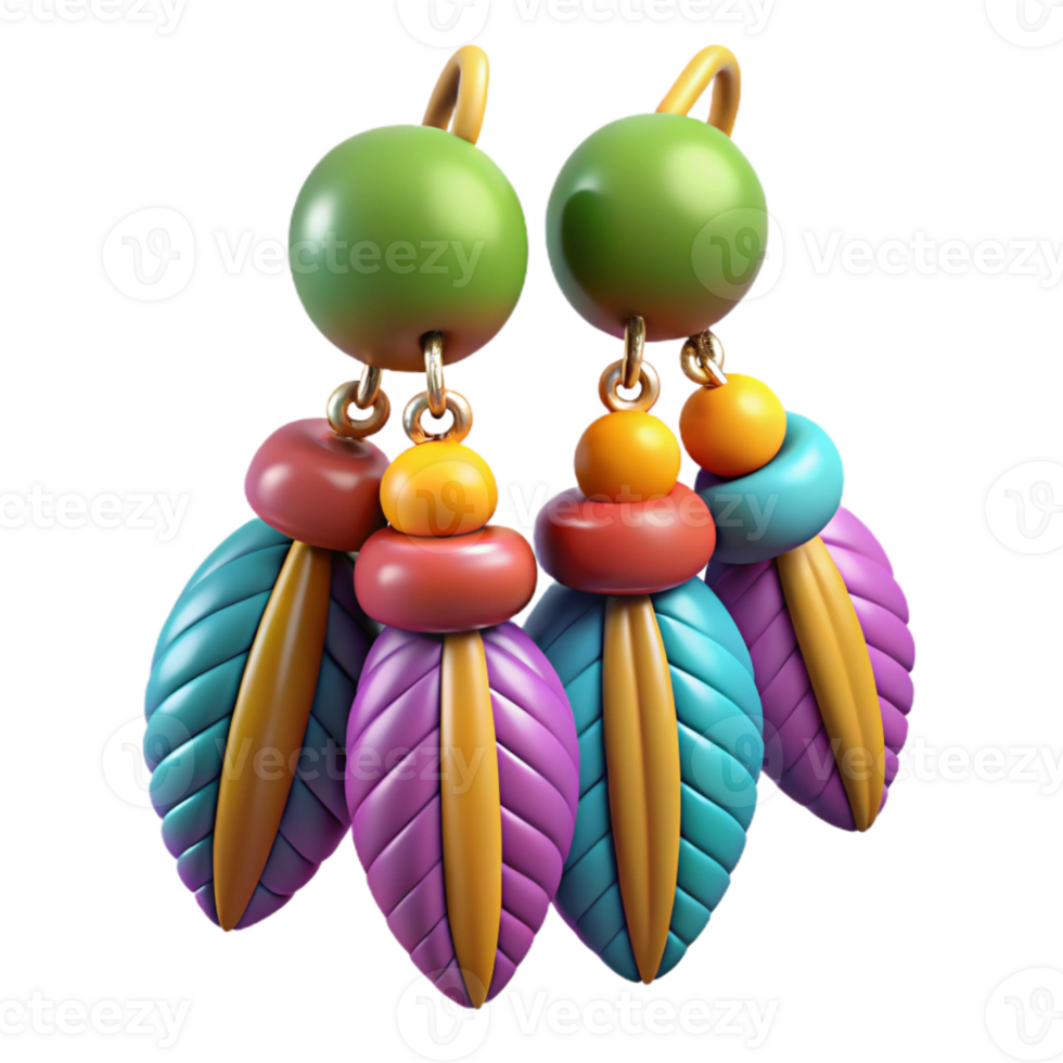 elegant rustic Colorful Beaded Earrings with Hooks Isolated authentic png