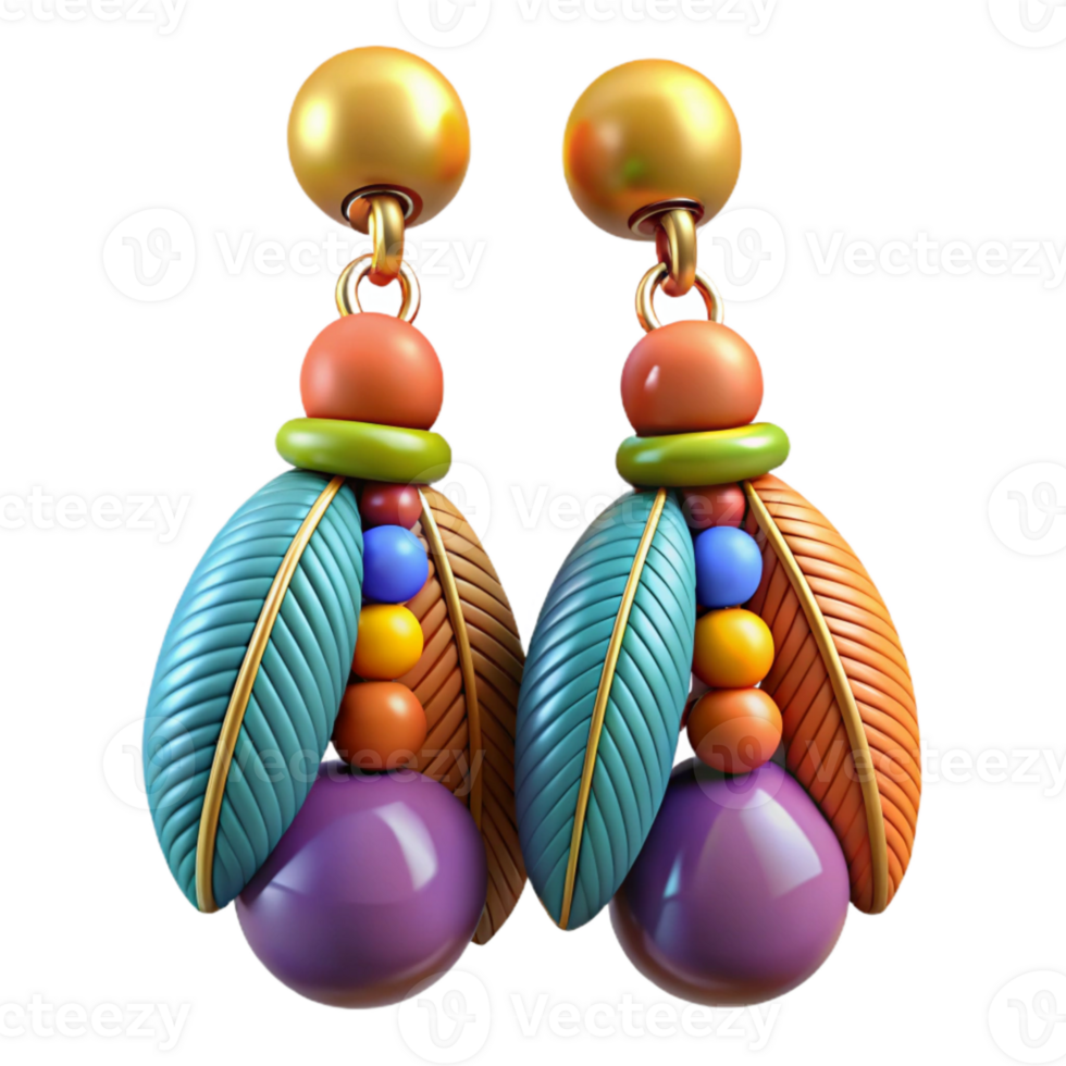 extraordinary rustic Colorful Beaded Earrings with Hooks Isolated png