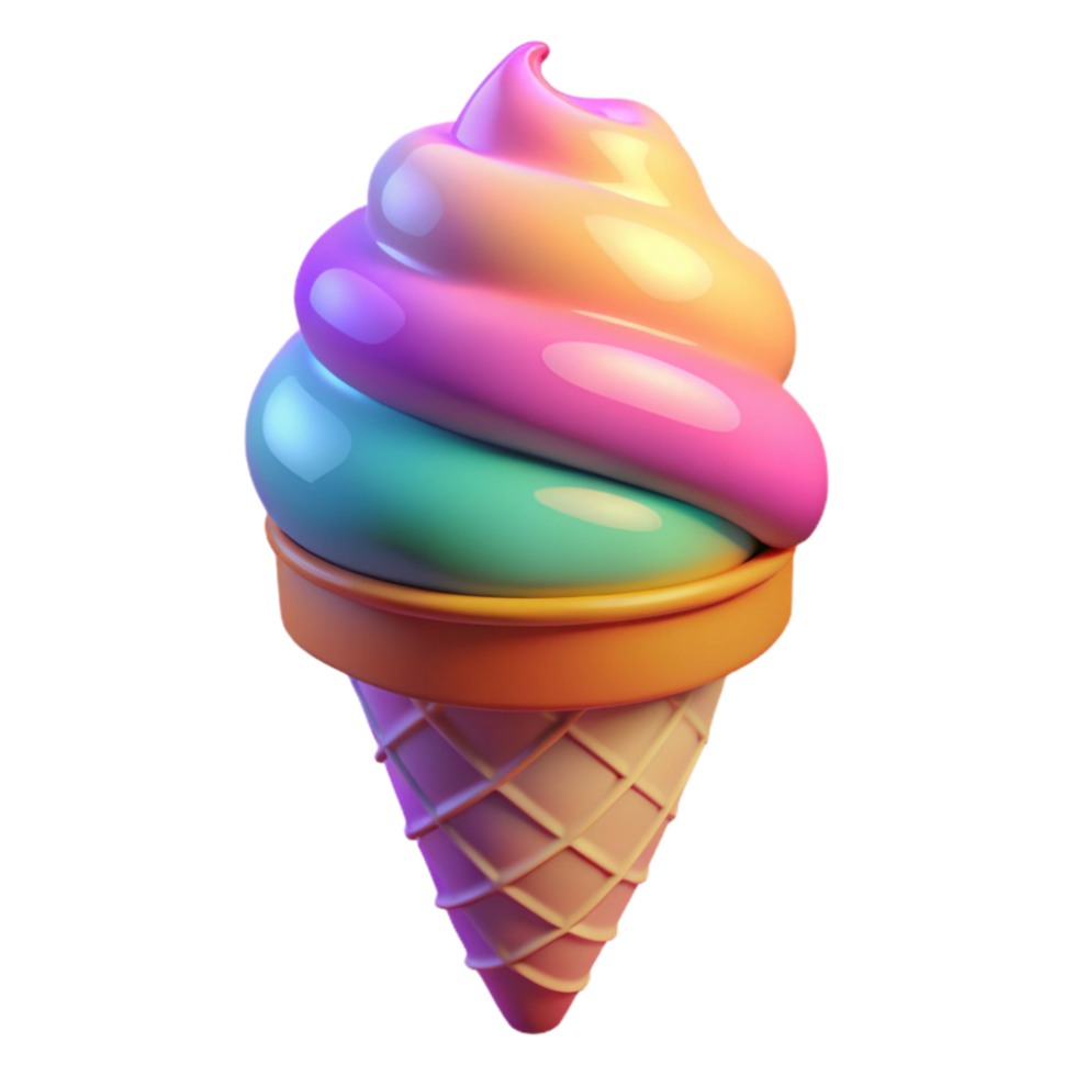 vibrant artistic Colorful Ice Cream Cone Bright Lighting Transparent Background png