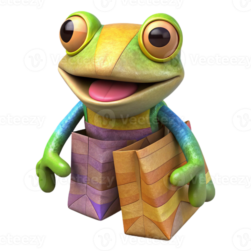 impressive traditional Colorful Paper Bag Puppet Frog Cutout detailed png