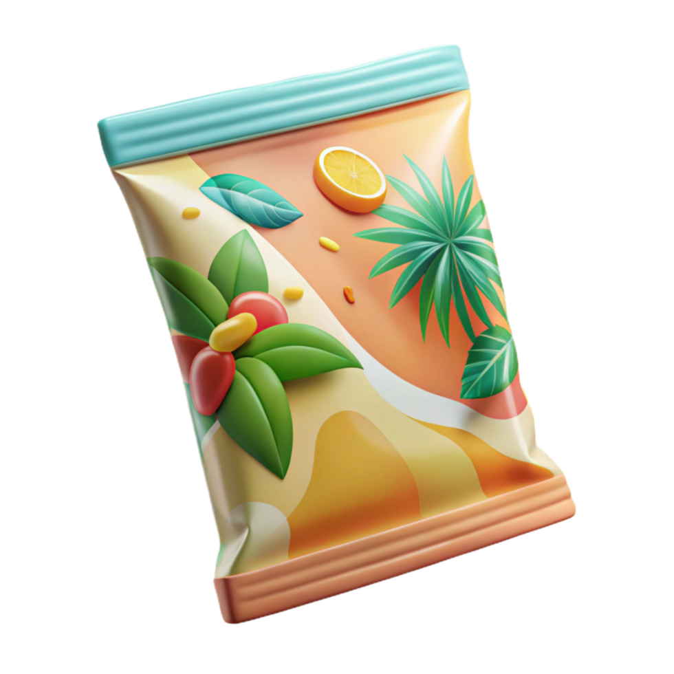 Colorful Snack Bag Packaging Design with Tropical Theme Isolated png