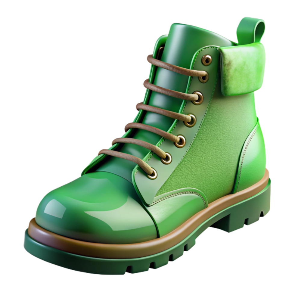 vibrant traditional Combat Boots Green Leather Side View Cutout Transparent Background genuine png