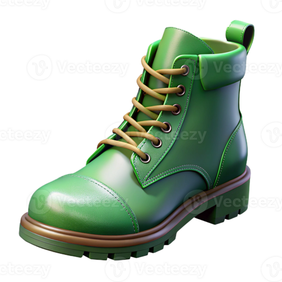 serene artistic Combat Boots Green Leather Side View Cutout Transparent Background png
