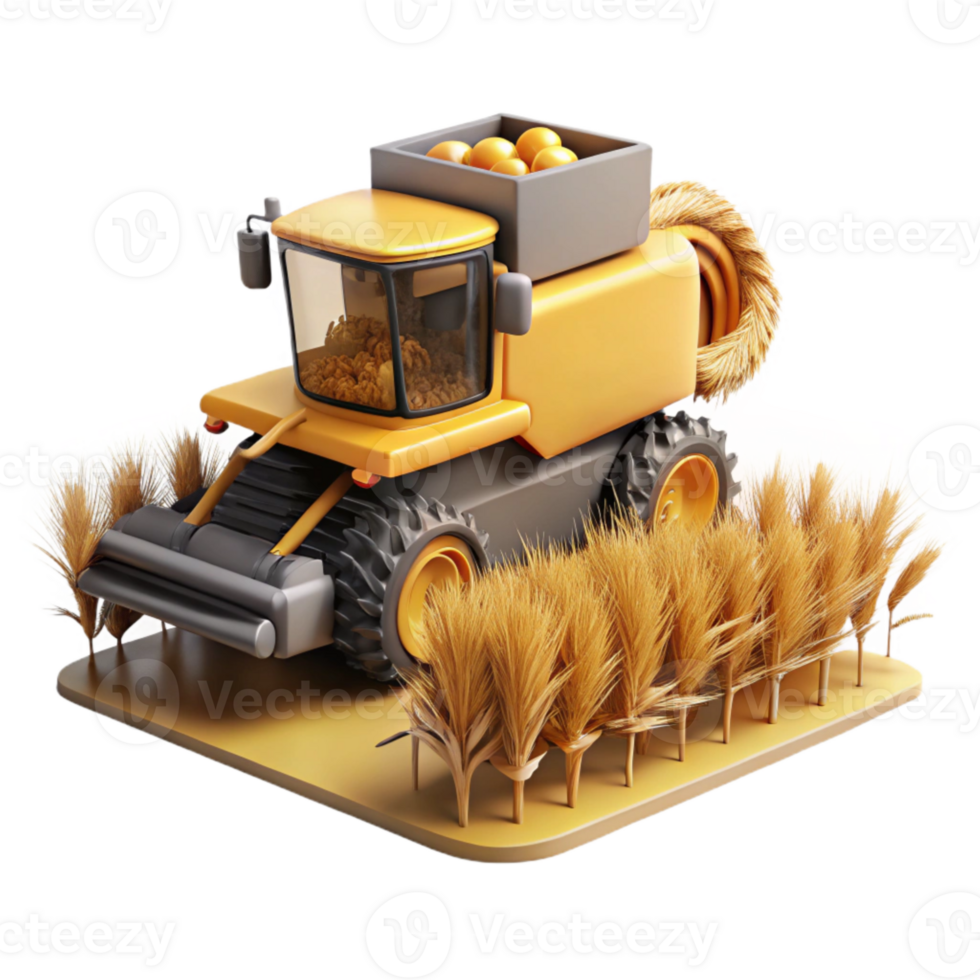 serene creative Combine Harvester Harvesting Wheat Side View Cutout authentic png