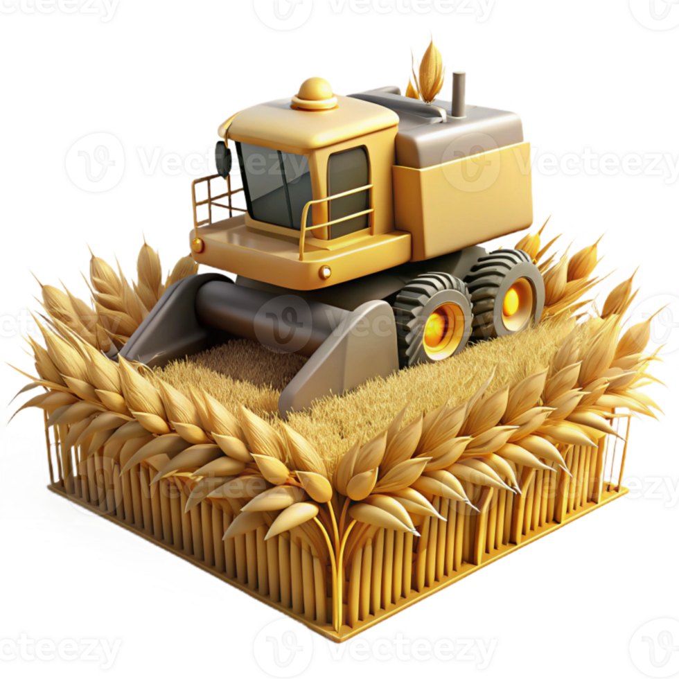elegant rustic Combine Harvester Harvesting Wheat Side View Cutout original png