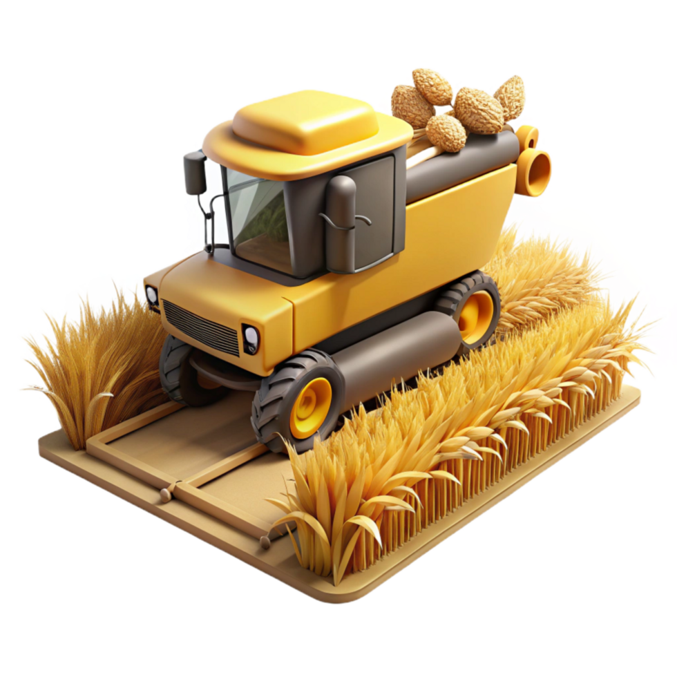 serene modern Combine Harvester Harvesting Wheat Side View Cutout premium png
