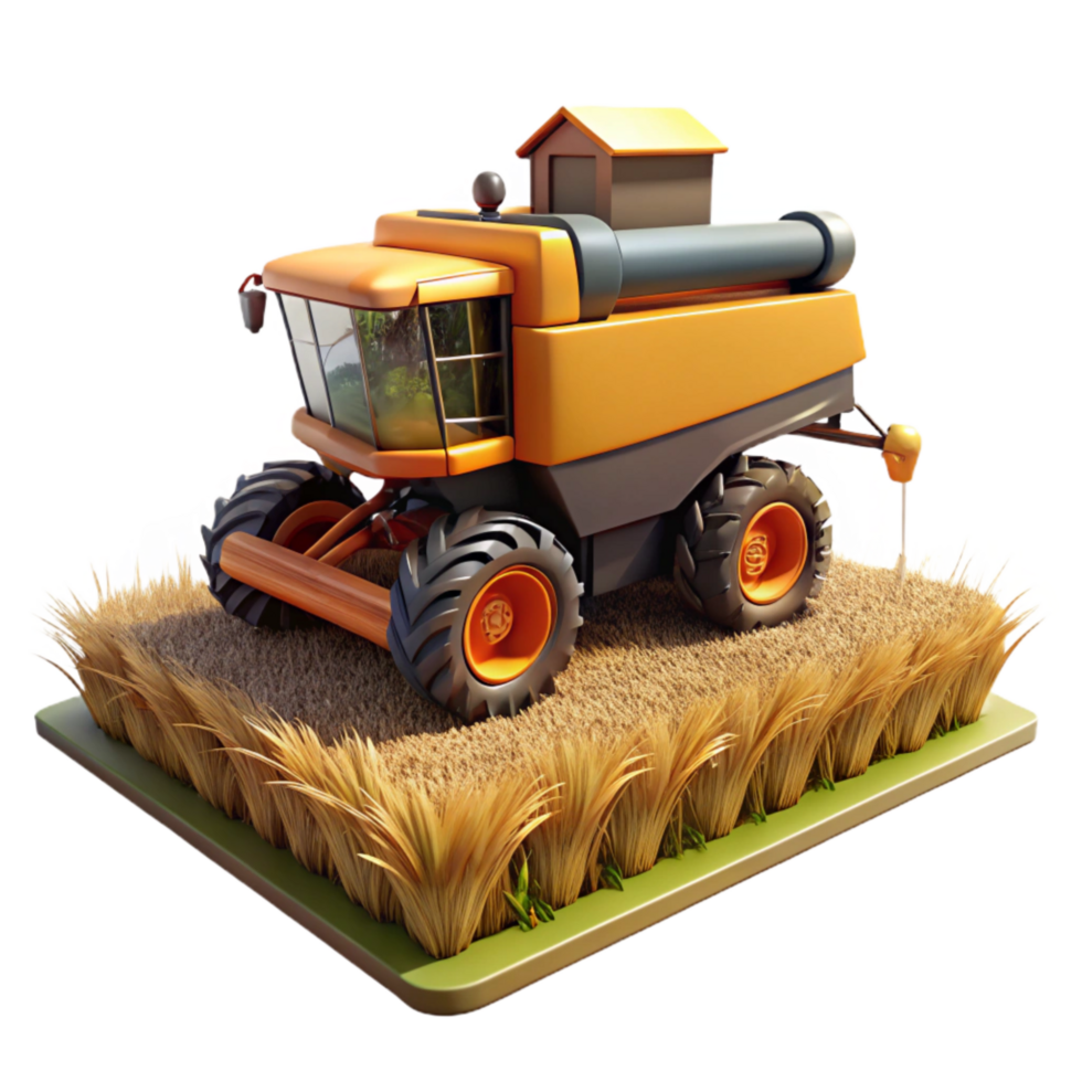 serene artistic Combine Harvester in Field Side View Isolated genuine png