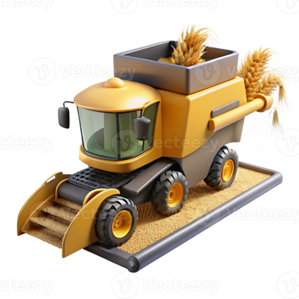 dramatic modern Combine Harvester Unloading Grain Side View Cutout original png