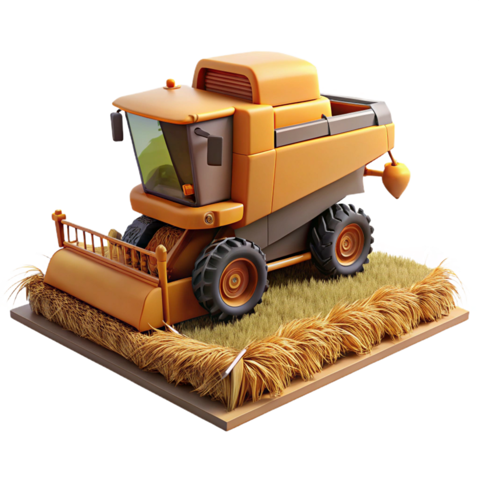 dramatic contemporary Combine Harvester Working in Field Side View Cutout Element exclusive png