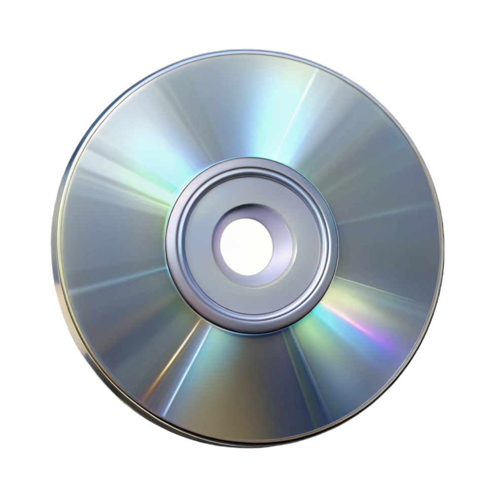 dramatic traditional Compact Disc Silver Reflective Surface Isolated Cutout Transparent Background high resolution png