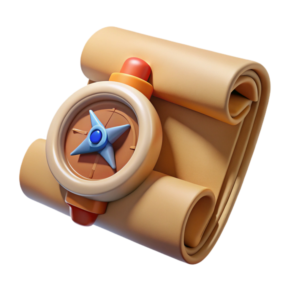 beautiful contemporary Compass and Map Scroll Cutout on Transparent Background authentic png