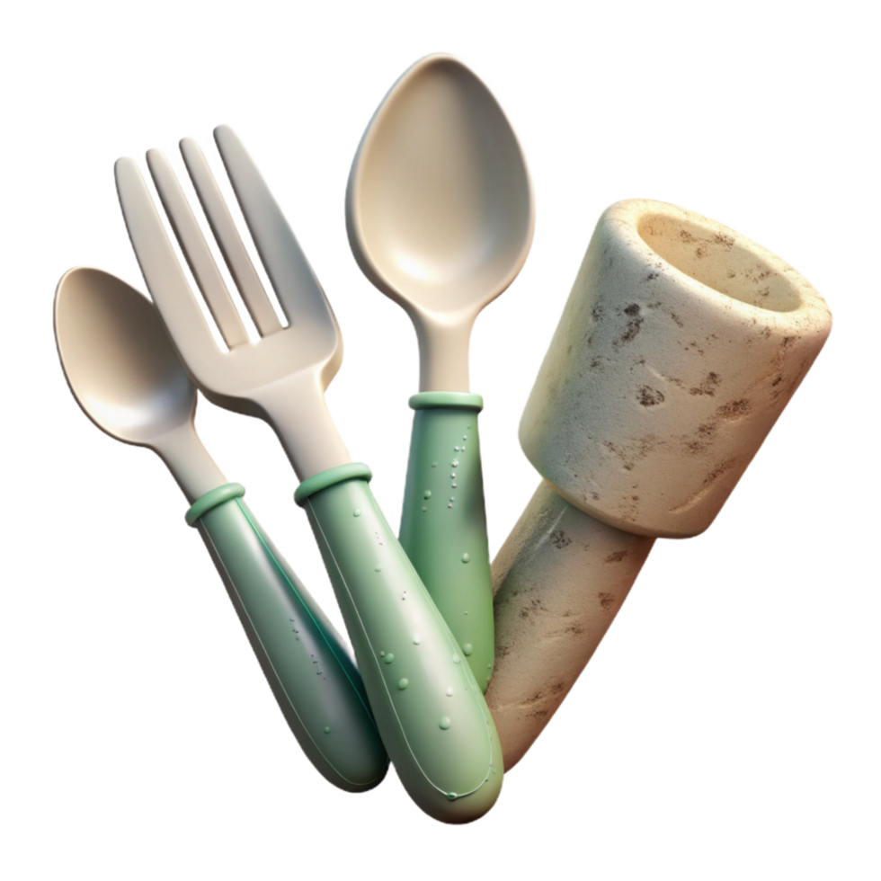 stunning rustic Compostable Cutlery Set Fork Spoon Knife Transparent Background high quality png
