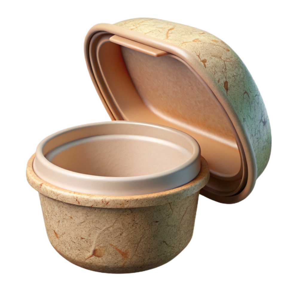 beautiful rustic Compostable Food Container Open Lid Transparent Background premium png