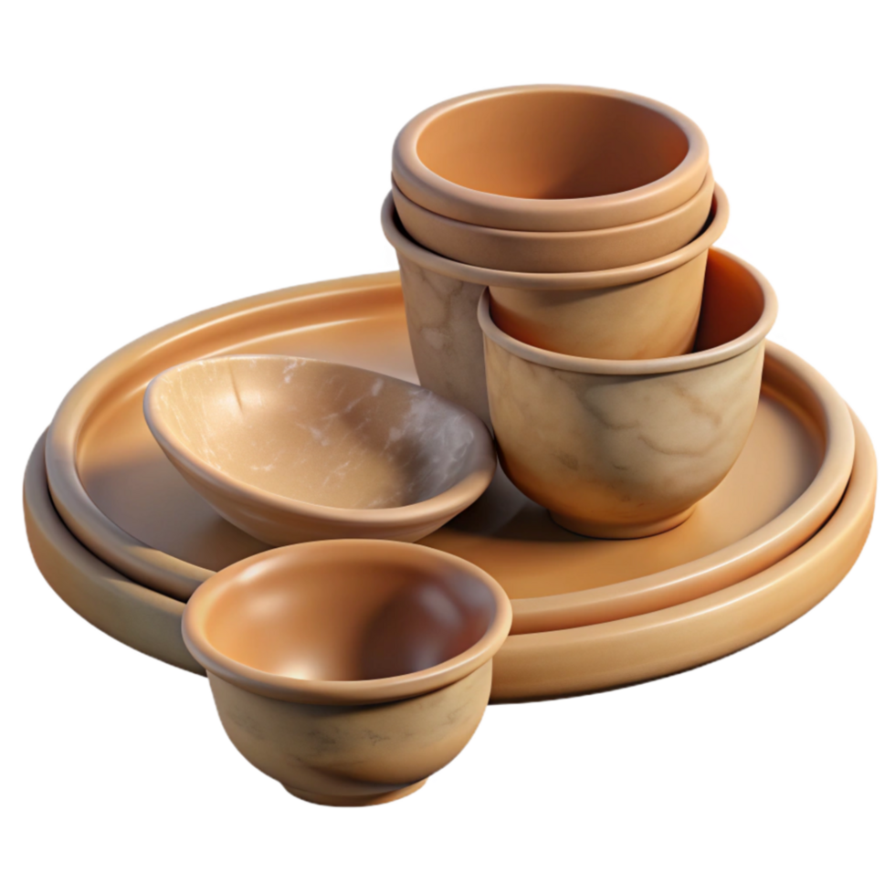 elegant contemporary Compostable Plates and Bowls Set Transparent Background high resolution png