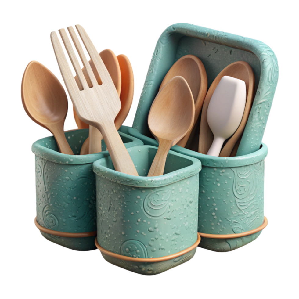 elegant vintage Compostable Cutlery Set Wooden Forks and Spoons Transparent Background authentic png