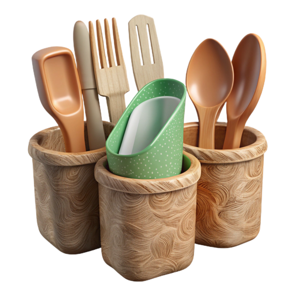 magnificent abstract Compostable Cutlery Set with Wooden Handles Transparent premium png
