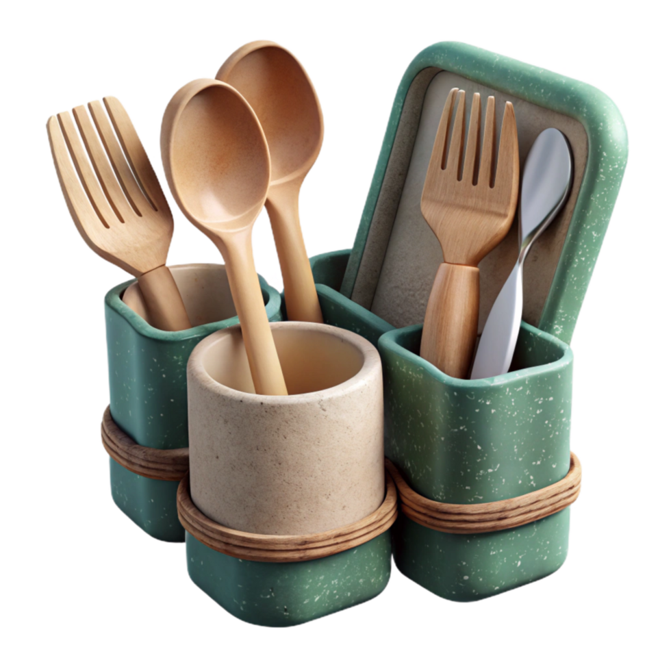 wonderful rustic Compostable Cutlery Set Wooden Forks and Spoons Transparent Background detailed png