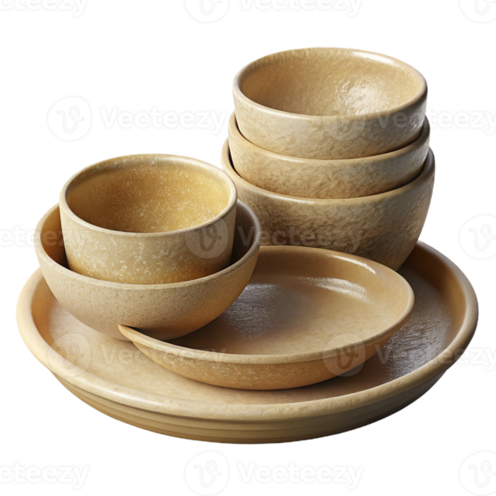 stunning rustic Compostable Plates and Bowls Set Transparent Background exclusive png