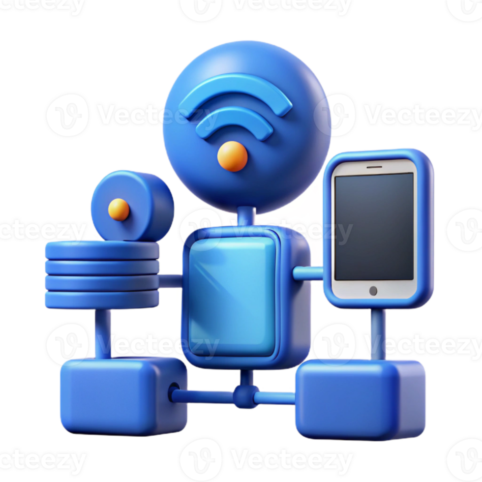 serene contemporary Connected Devices Network Illustration Blue Transparent Background high resolution png