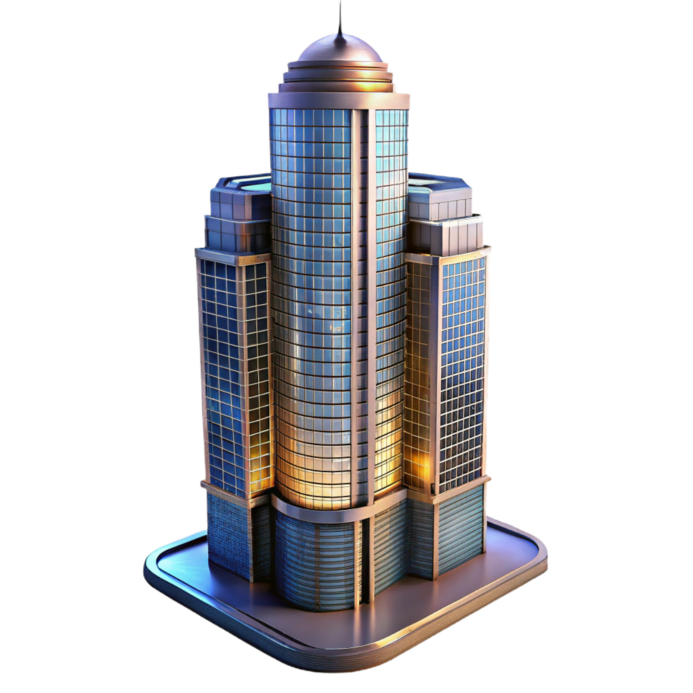 impressive modern Contemporary Skyscraper Dusk Lighting Transparent Background detailed png