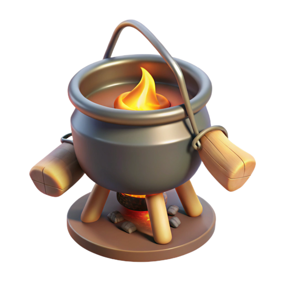 elegant rustic Cooking Pot on Campfire Transparent Background high quality png