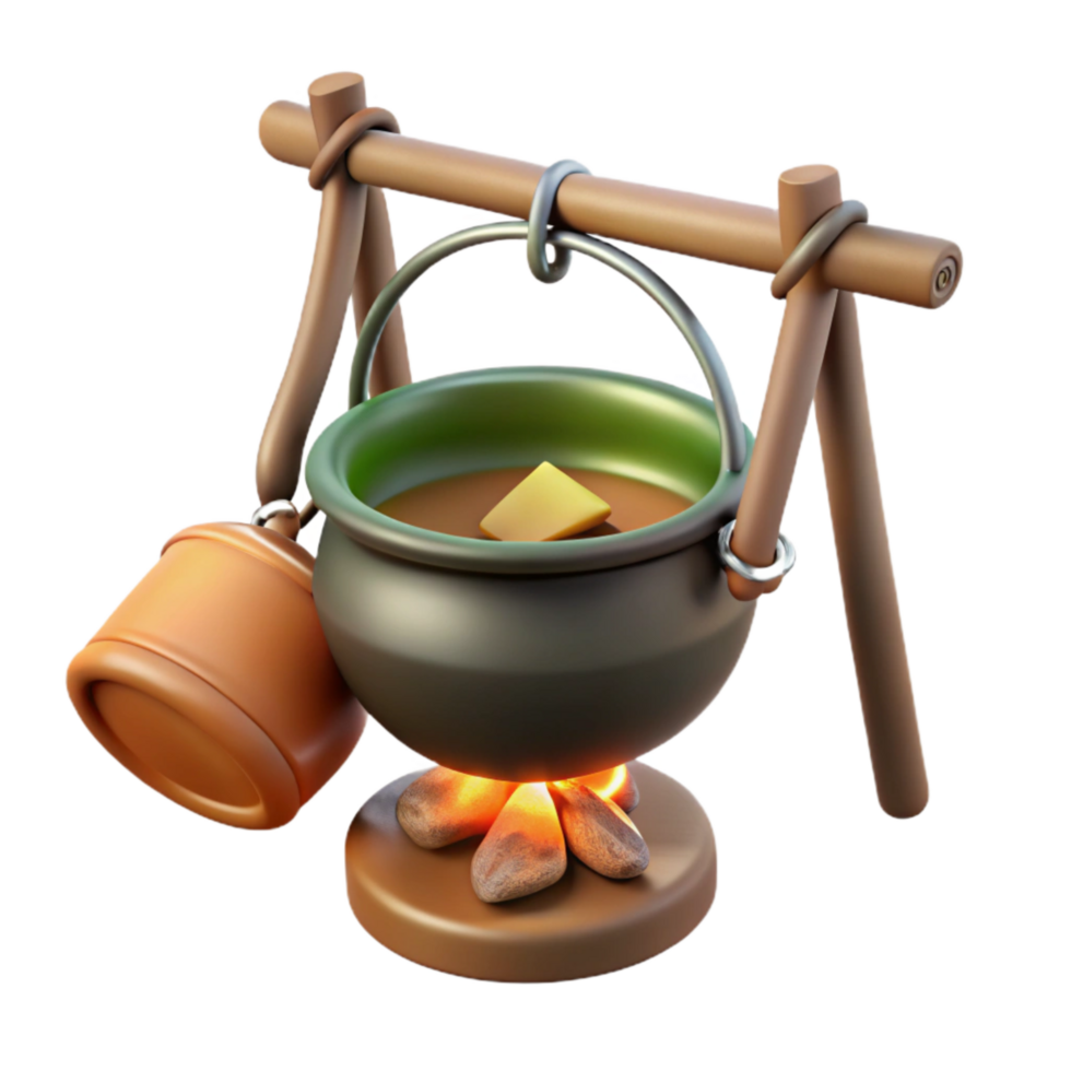 wonderful vintage Cooking Pot Hanging Over a Campfire Transparent Background detailed png