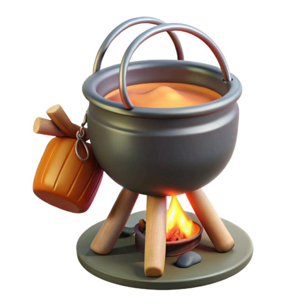 impressive vintage Cooking Pot on Campfire Transparent Background exclusive png