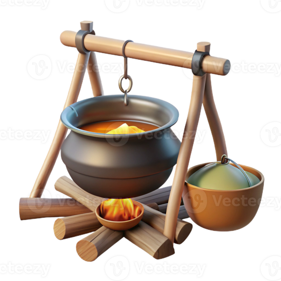 beautiful creative Cooking Pot Hanging Over a Campfire Transparent Background authentic png