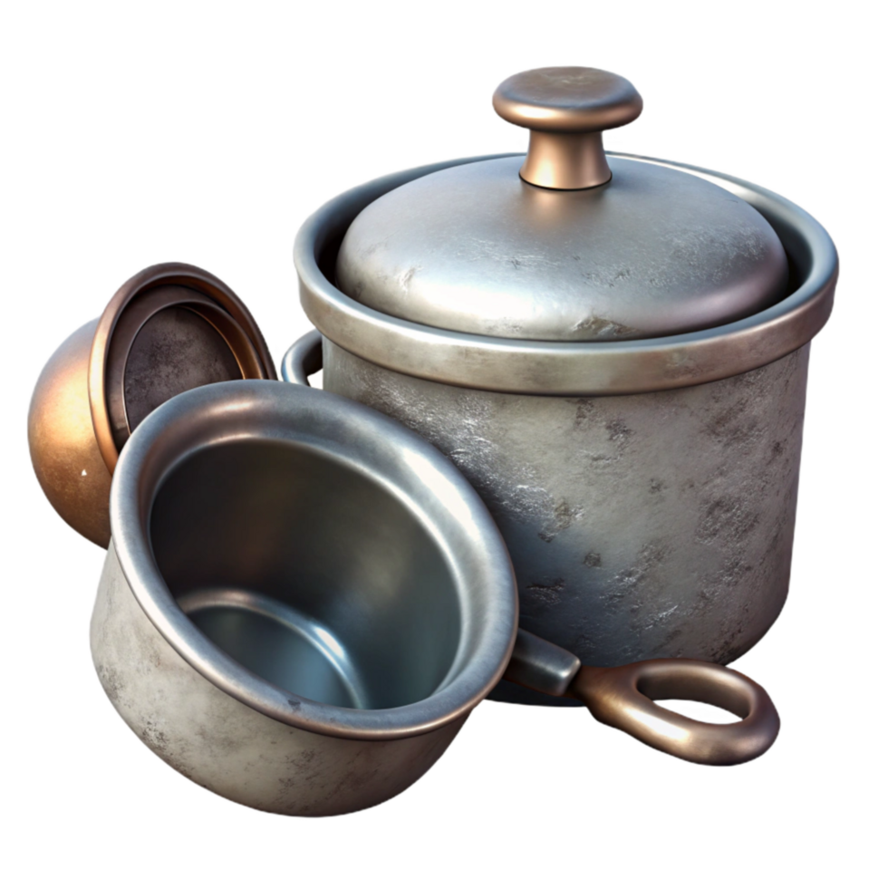 vibrant artistic Cooking Pot Set Aluminum Isolated premium png
