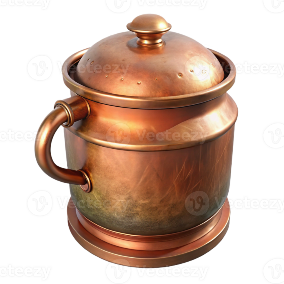 magnificent creative Copper Brewing Pot with Lid Transparent Background detailed png