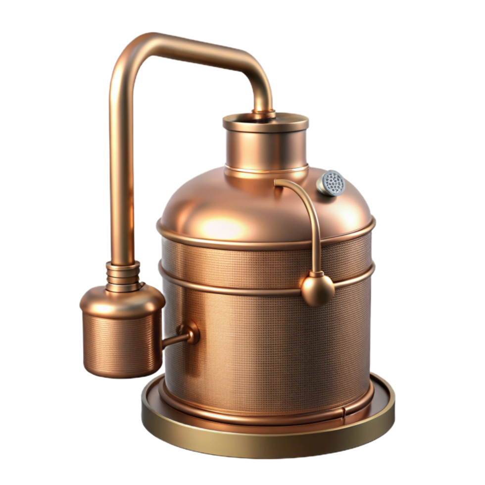 dramatic modern Copper Still with Condenser Coil Isolated Element png