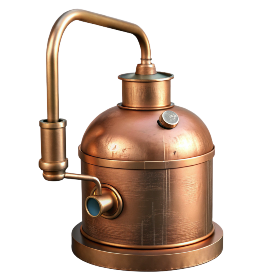 impressive classic Copper Still with Worm Condenser Isolated Element premium png