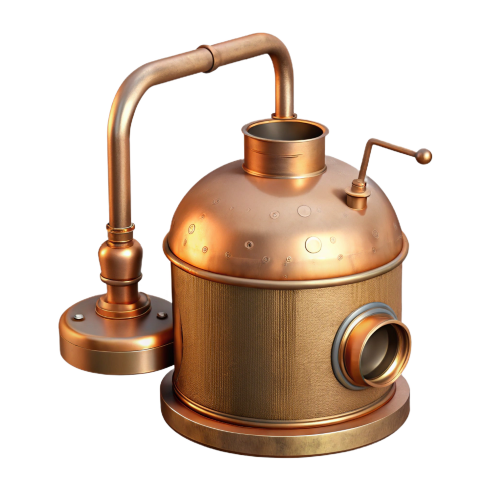 Copper Still with Worm Condenser Isolated Element png