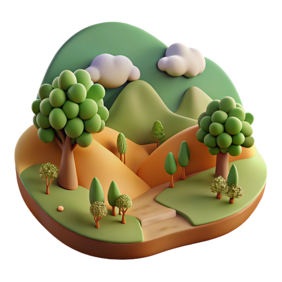 wonderful vintage Country Landscape Scene Cutout with Trees and Hills high resolution png