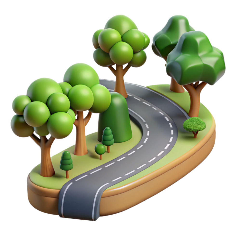 vibrant modern Country Road Bend Isolated with Trees high resolution png