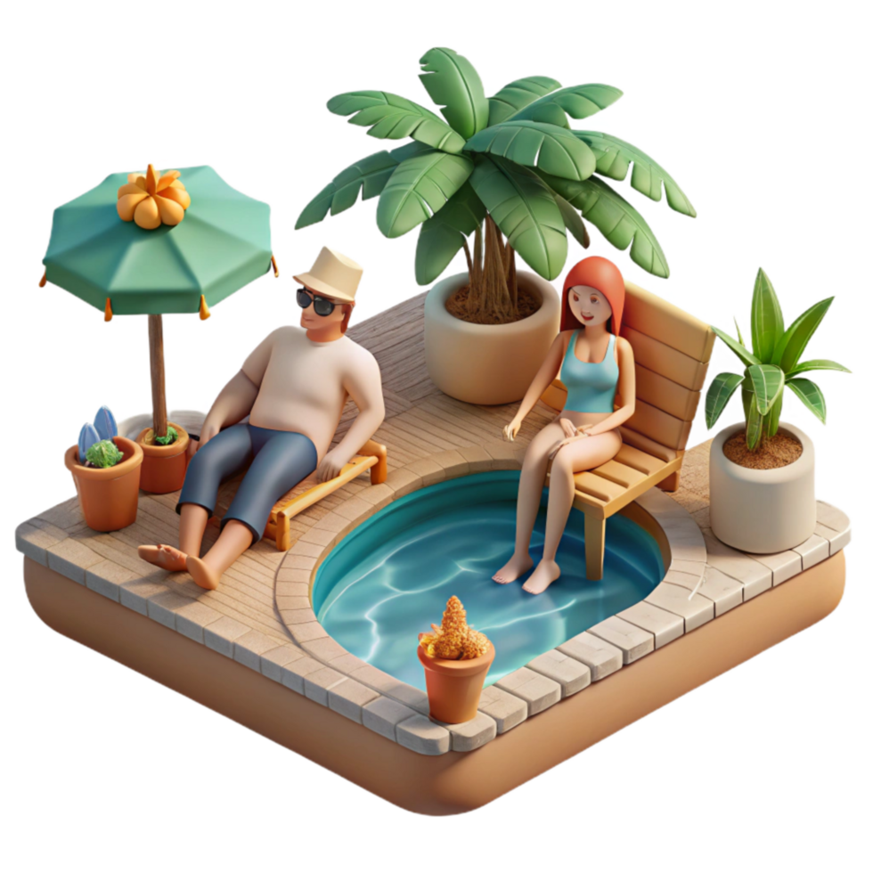 extraordinary artistic Couple Relaxing by Pool Side View Isolated exclusive png