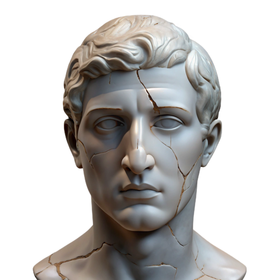 dramatic vintage Cracked Marble Statue Restoration Closeup Transparent Background high quality png