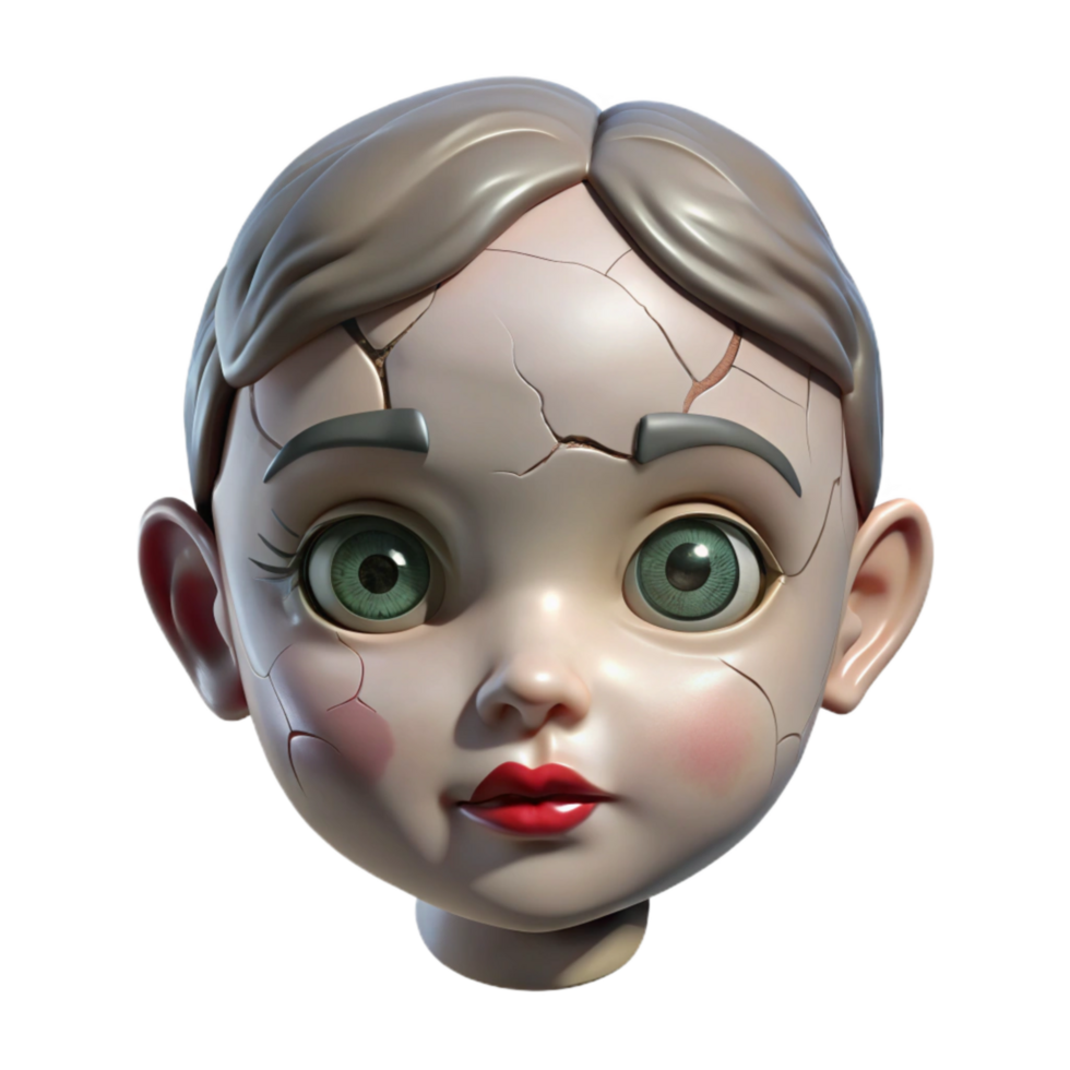 impressive abstract Cracked Porcelain Doll Face Isolated on Transparent Background professional png