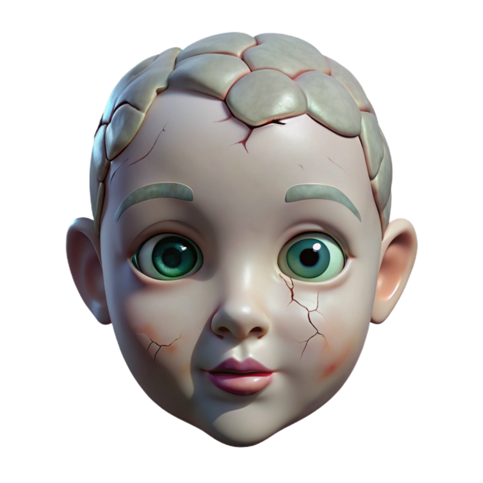 serene modern Cracked Porcelain Doll Face Isolated on Transparent Background genuine png