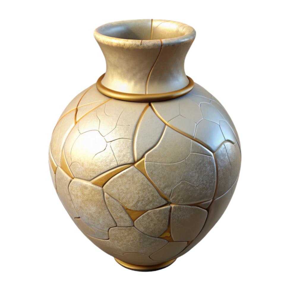 impressive artistic Cracked Vase Repair Kintsugi Technique Transparent Background genuine png