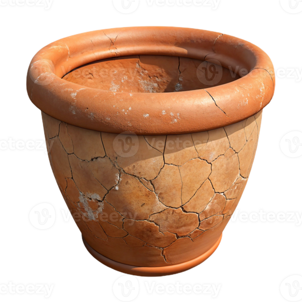 impressive rustic Cracked Terracotta Pot Restoration Closeup Transparent Background high resolution png