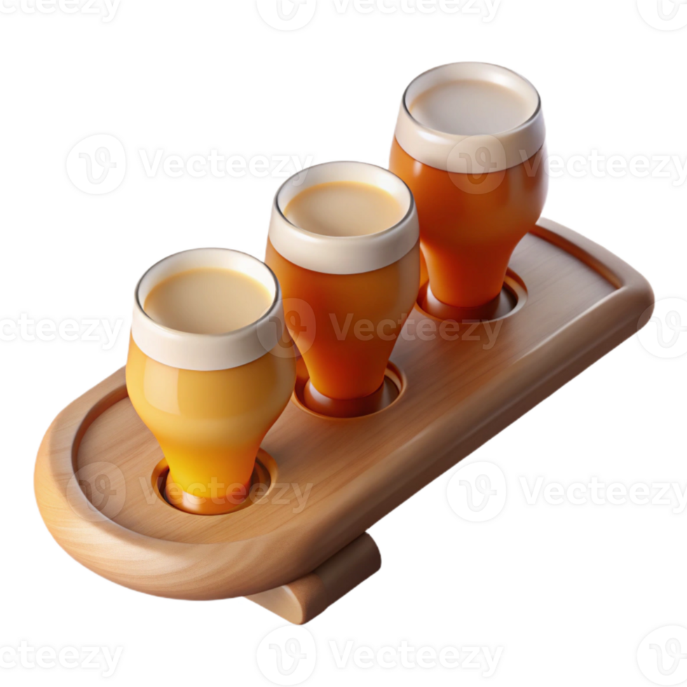 wonderful contemporary Craft Beer Tasting Paddle with Glasses Transparent Background detailed png