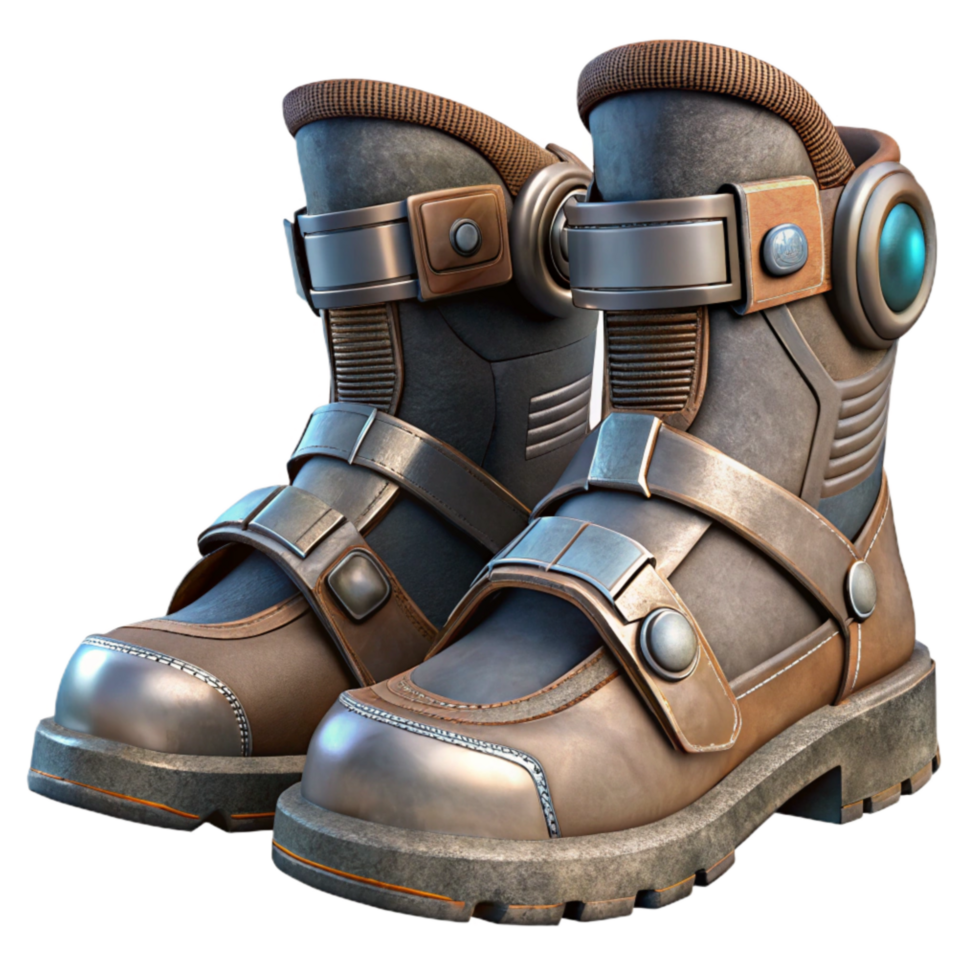 dramatic artistic Cyberpunk Boots Metal Accents Isolated Element professional png