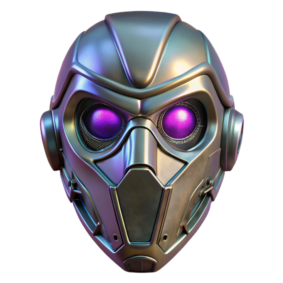 dramatic vintage Cyberpunk Mask Chrome Finish Cutout Transparent Background exclusive png