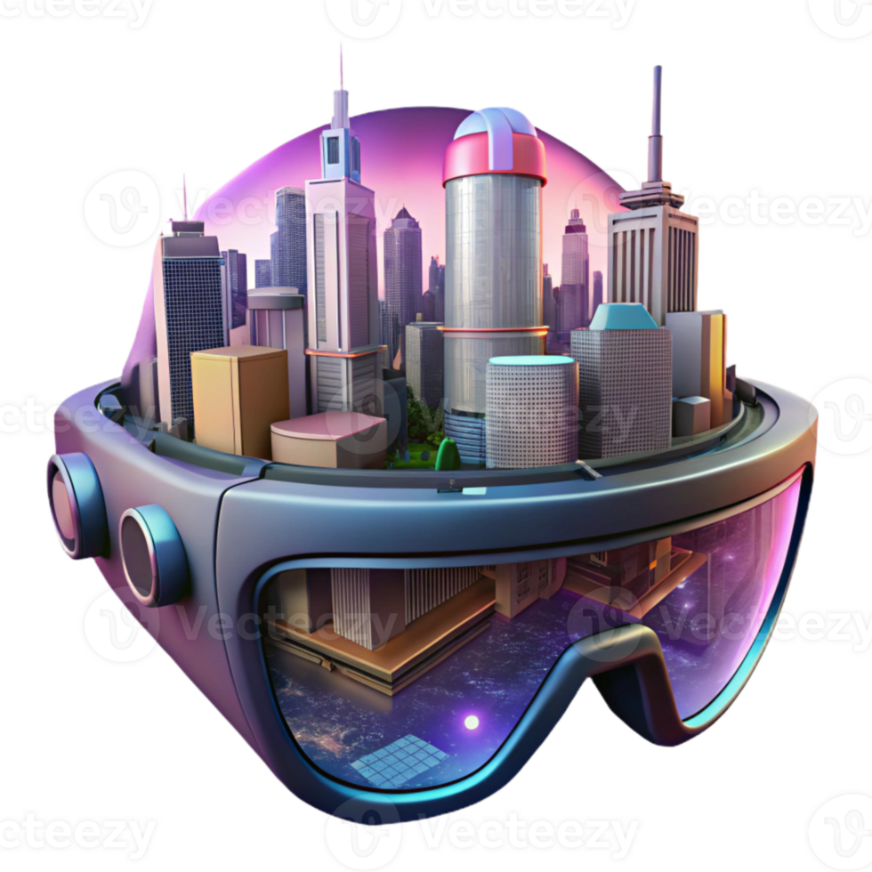 elegant rustic Cyberpunk Vr Cityscape Transparent Background high resolution png