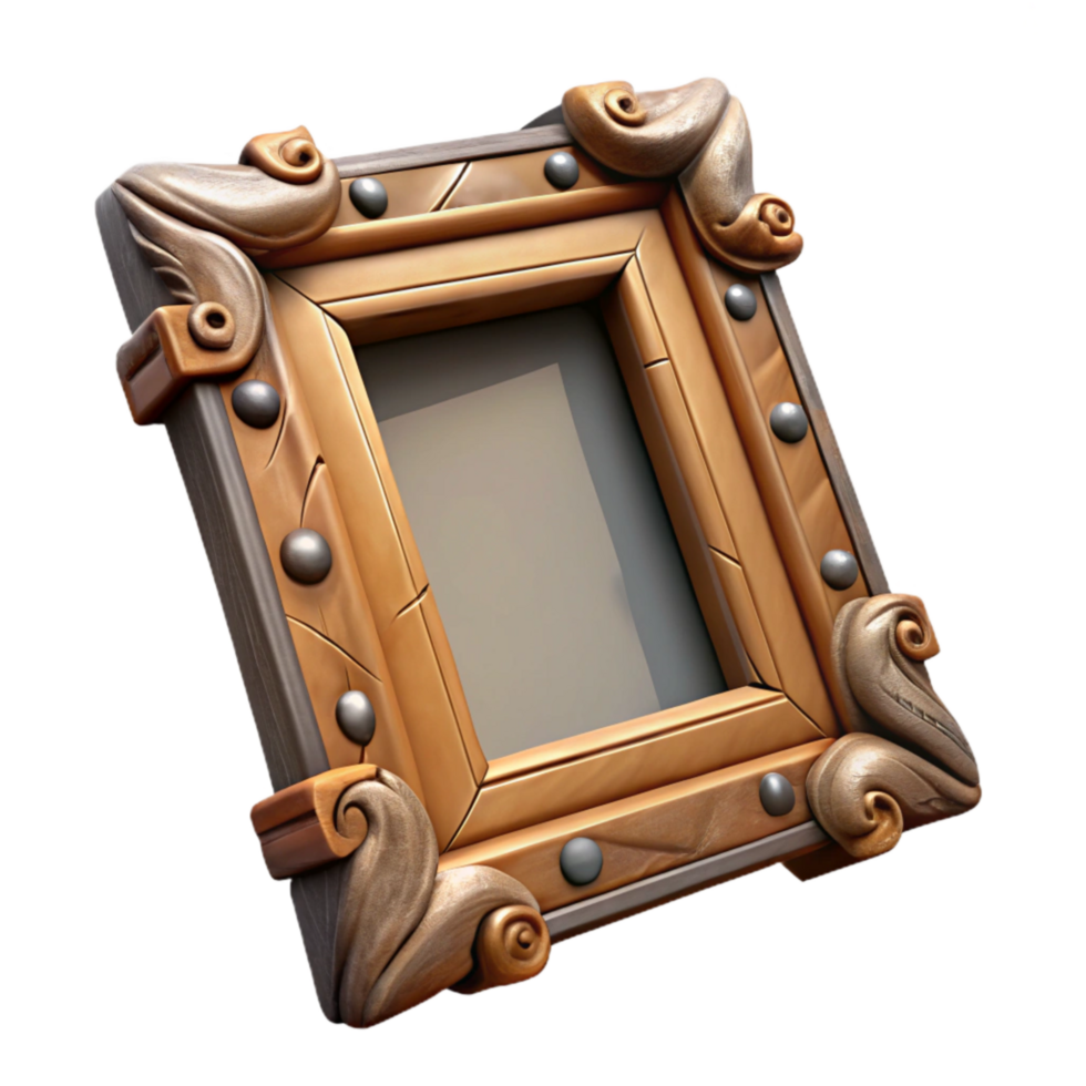 vibrant rustic Damaged Painting Frame Wood Carving Detail Isolated exclusive png