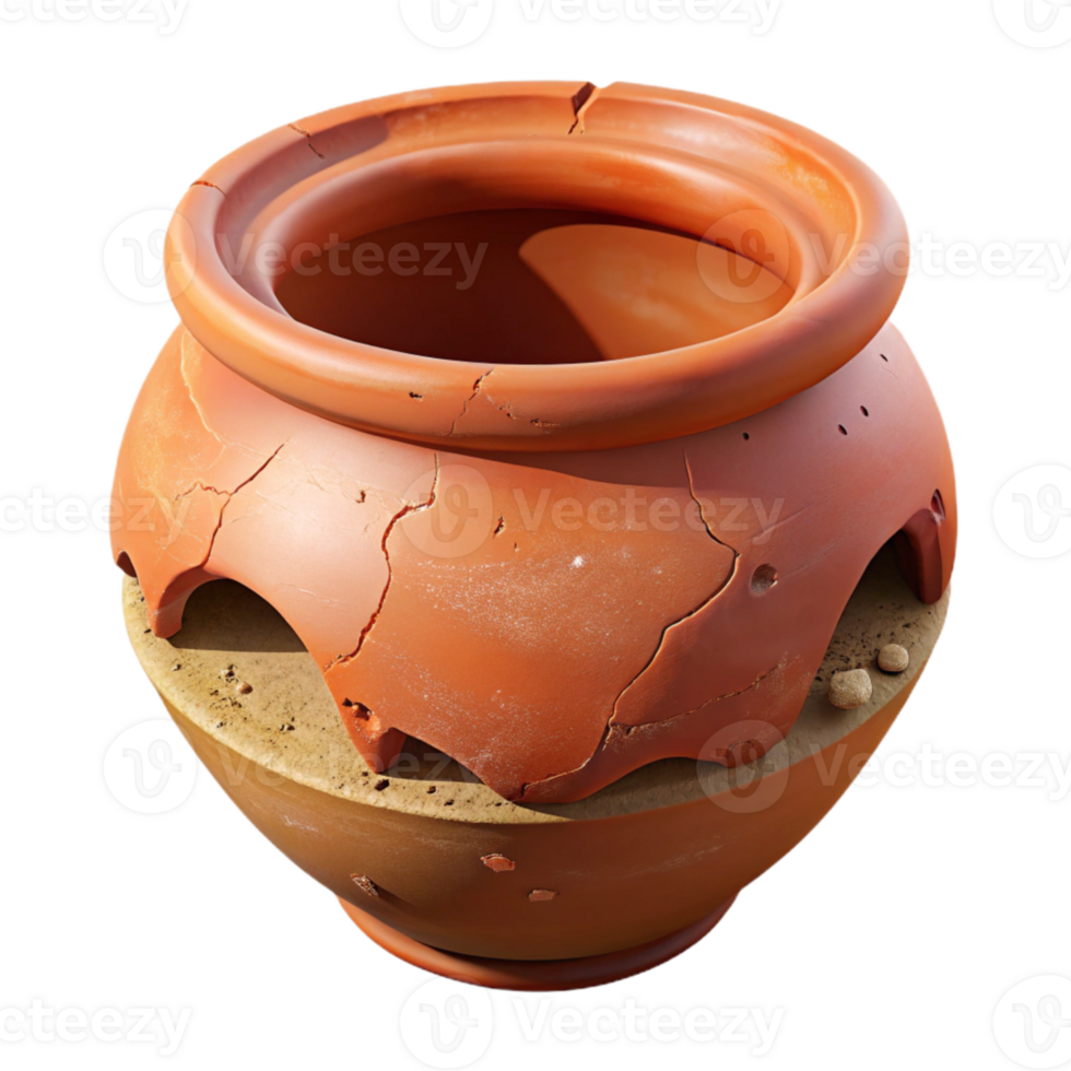 serene creative Damaged Terracotta Pot Fragment Isolated on Transparent Background high resolution png
